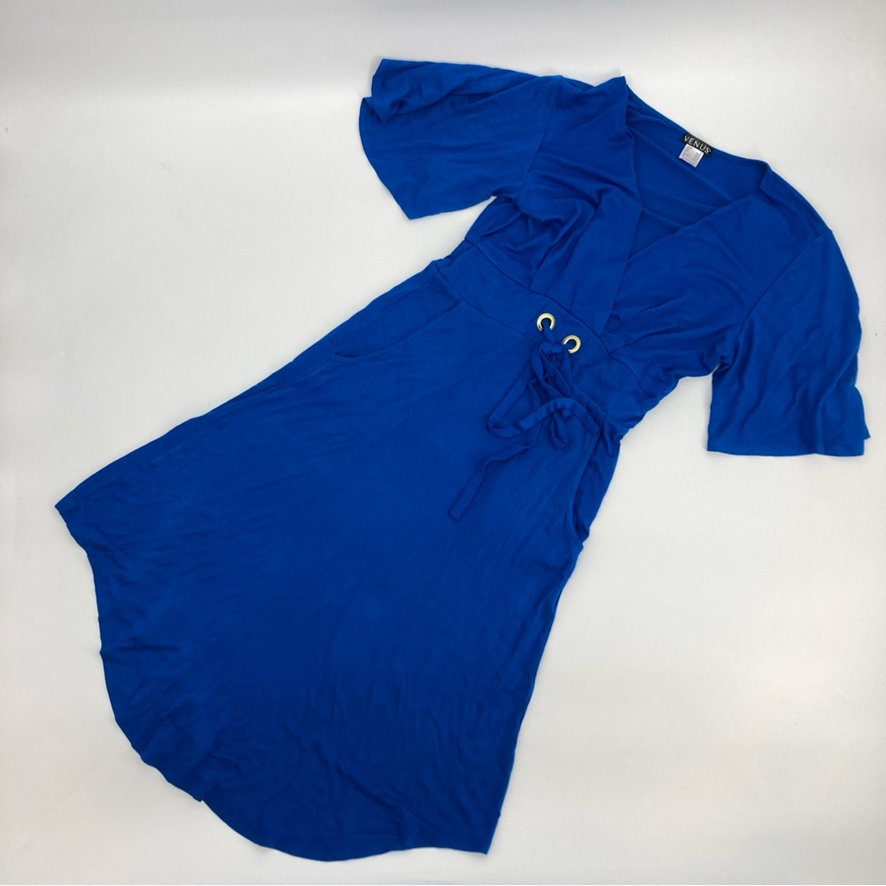 VENUS Royal Blue V Neck Wrap Dress - Size Small